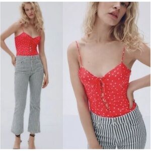 Zara bodysuit red white stars lace front tie detail corsette like July 4th sz sm